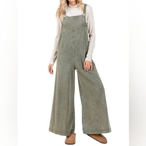 Mittoshop Mineral Wash Olive Wide-Leg Overalls